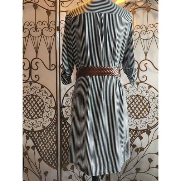 Mlle Gabrielle Womens Button Up Black White Stripe Shirt Dress  Size‎ PXL - Picture 6 of 12